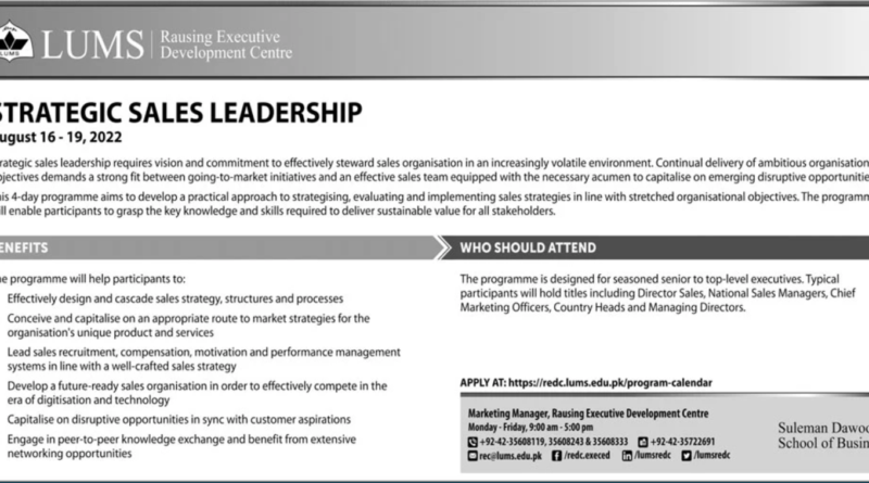 LUMS Rausing Executive Development Centre Strategic Sales Leadership