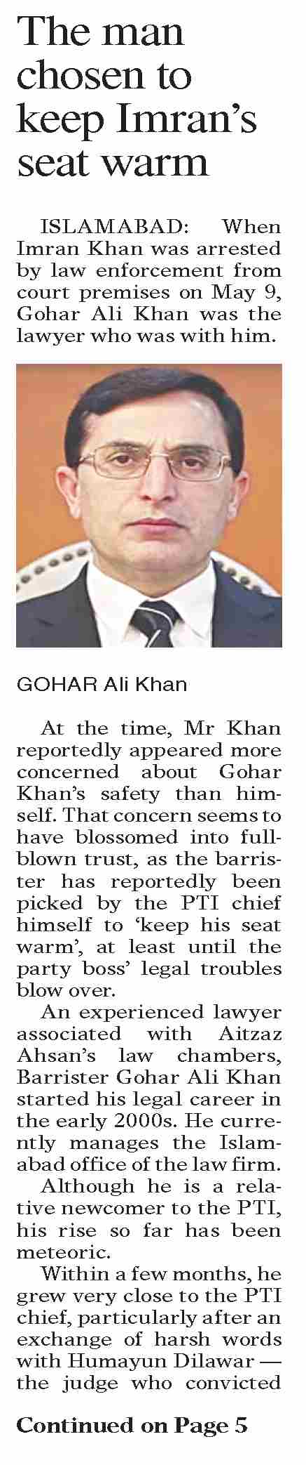 Barrister Gohar Ali Khan Biography - PTI Pakistan Tehreek e Insaf New Chairman