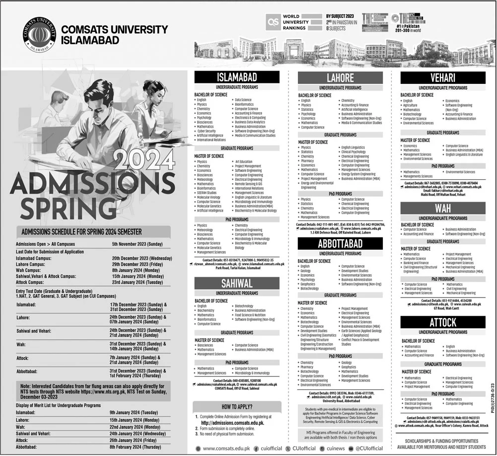 Comsats University Islamabad Spring Admission Open 2024
