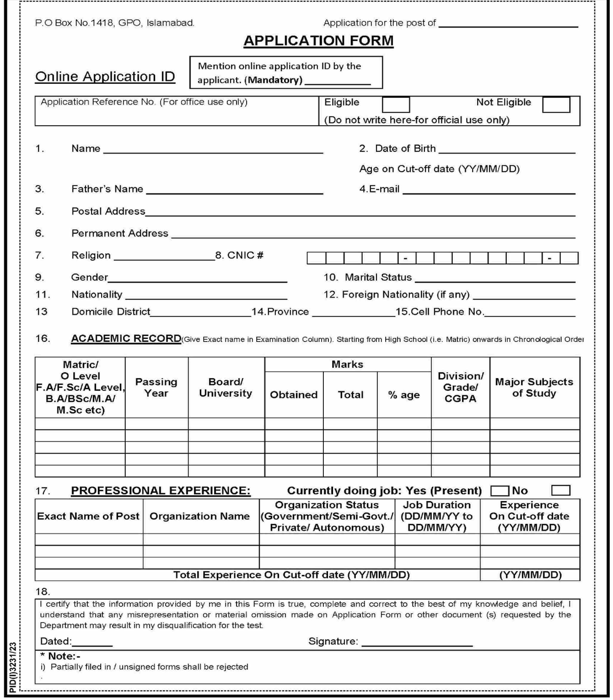 Election Commission of Pakistan Jobs in Islamabad Application Form