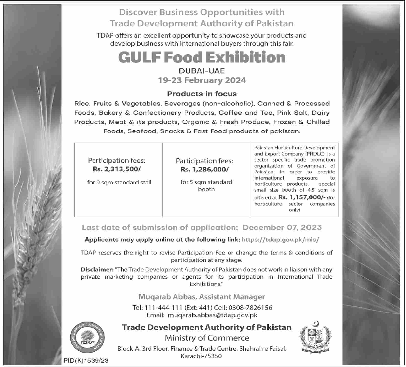 Gulf Food Exhibition Dubai UAE 2024 Trade Development Authority of Pakistan