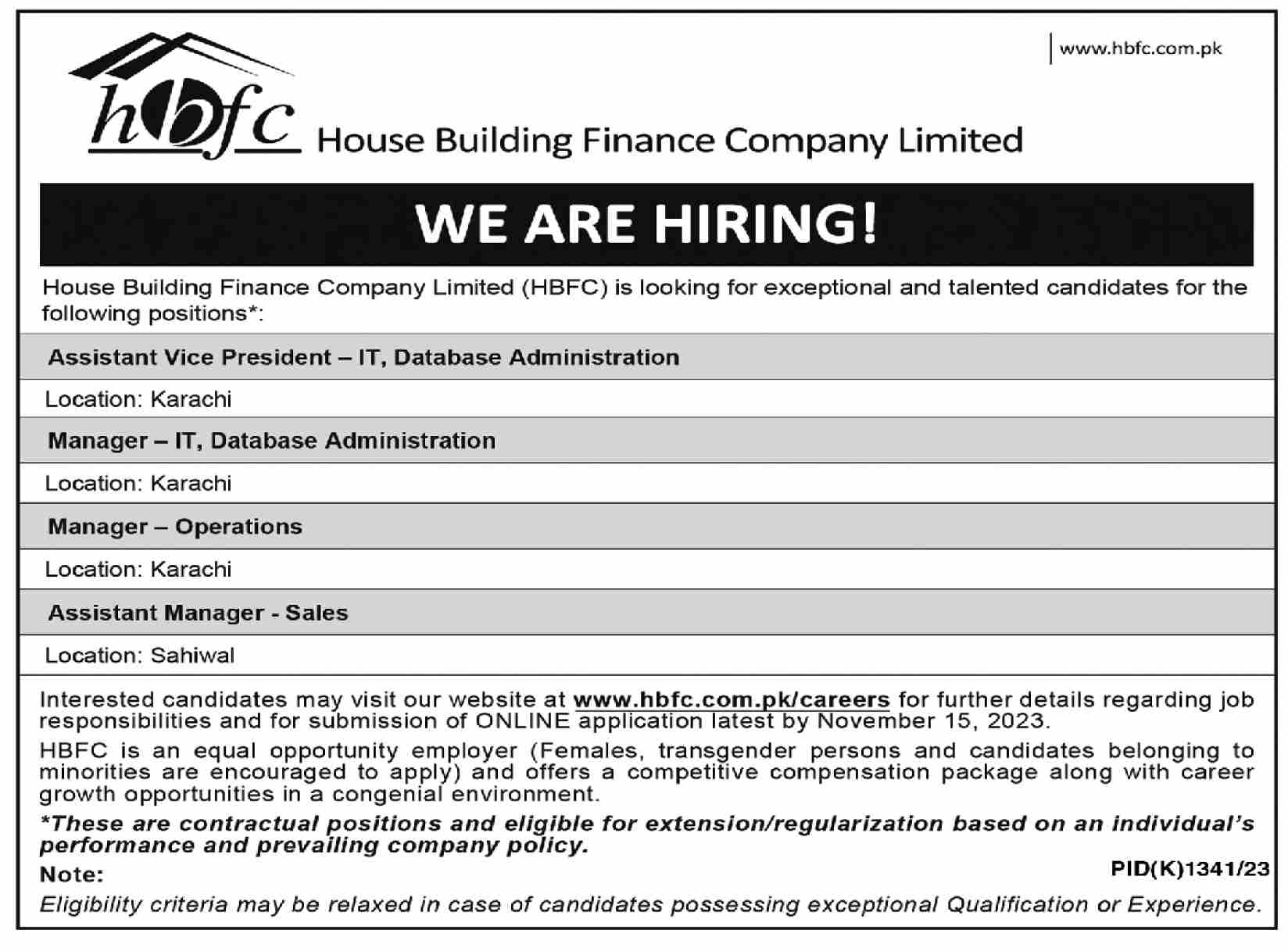 HBFC House Building Finance Company Limited IT CS Jobs Karachi Sahiwal