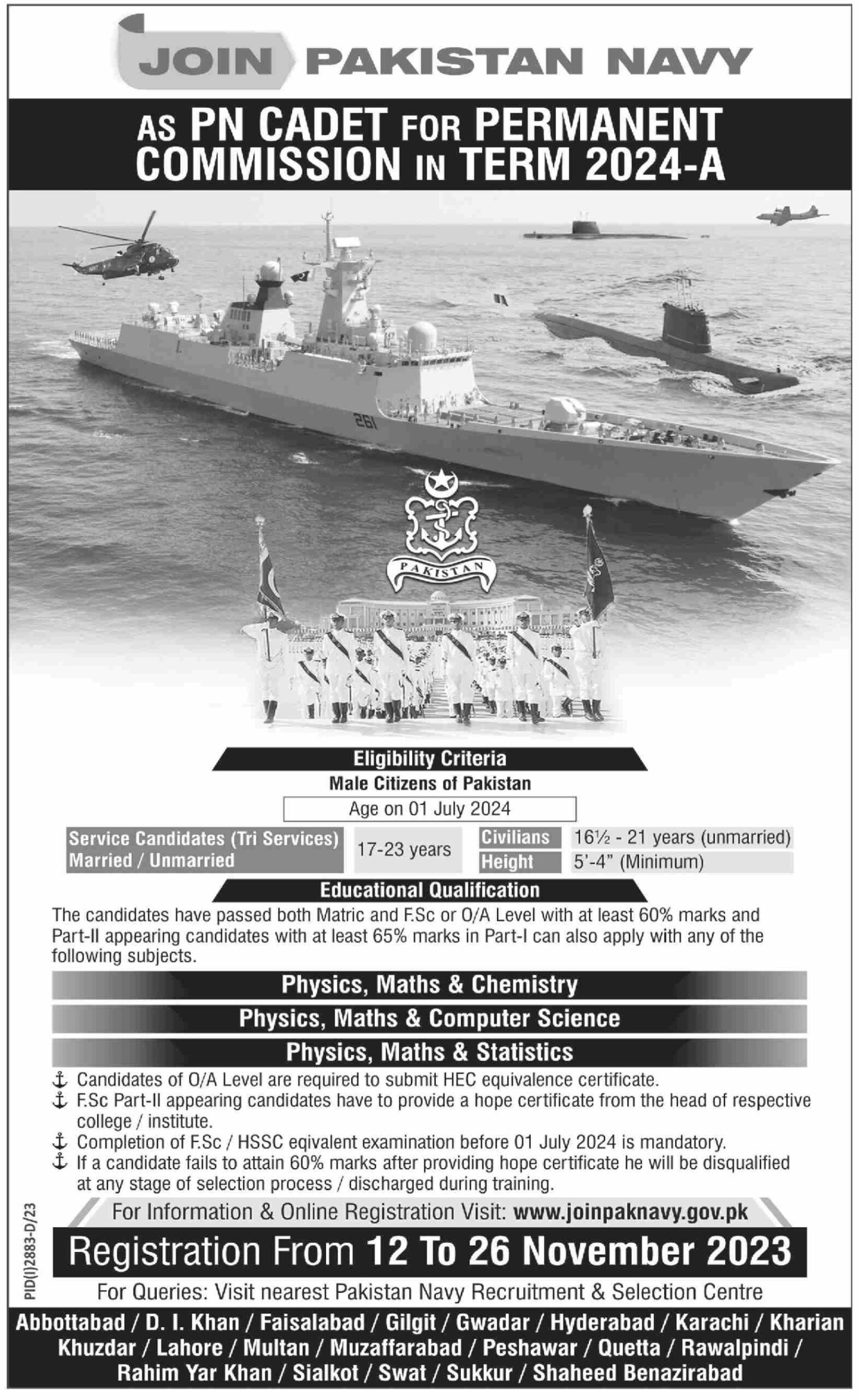 Join Pakistan Navy as PN Cadet For Permanent Commission Term 2024-A Jobs