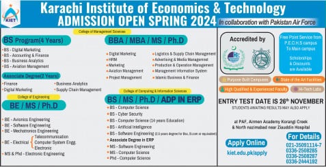 Karachi Institute of Economic and Technology Spring Admission 2024