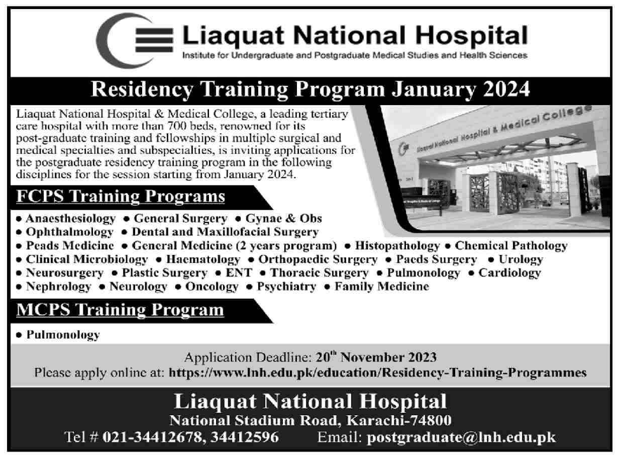 Liaqat National Hospital National Stadium Road Karachi Residency Training Program 2024