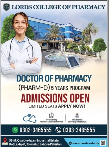 Lords College of Pharmacy Township Lahore Pharm-D Admissions 5 Years Program