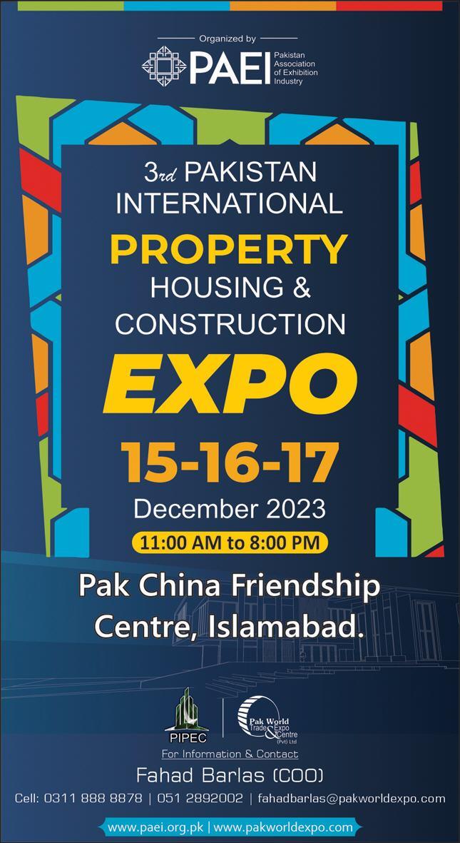 PAEI 3rd Pakistan International Property Housing & Construction Expo December 2023