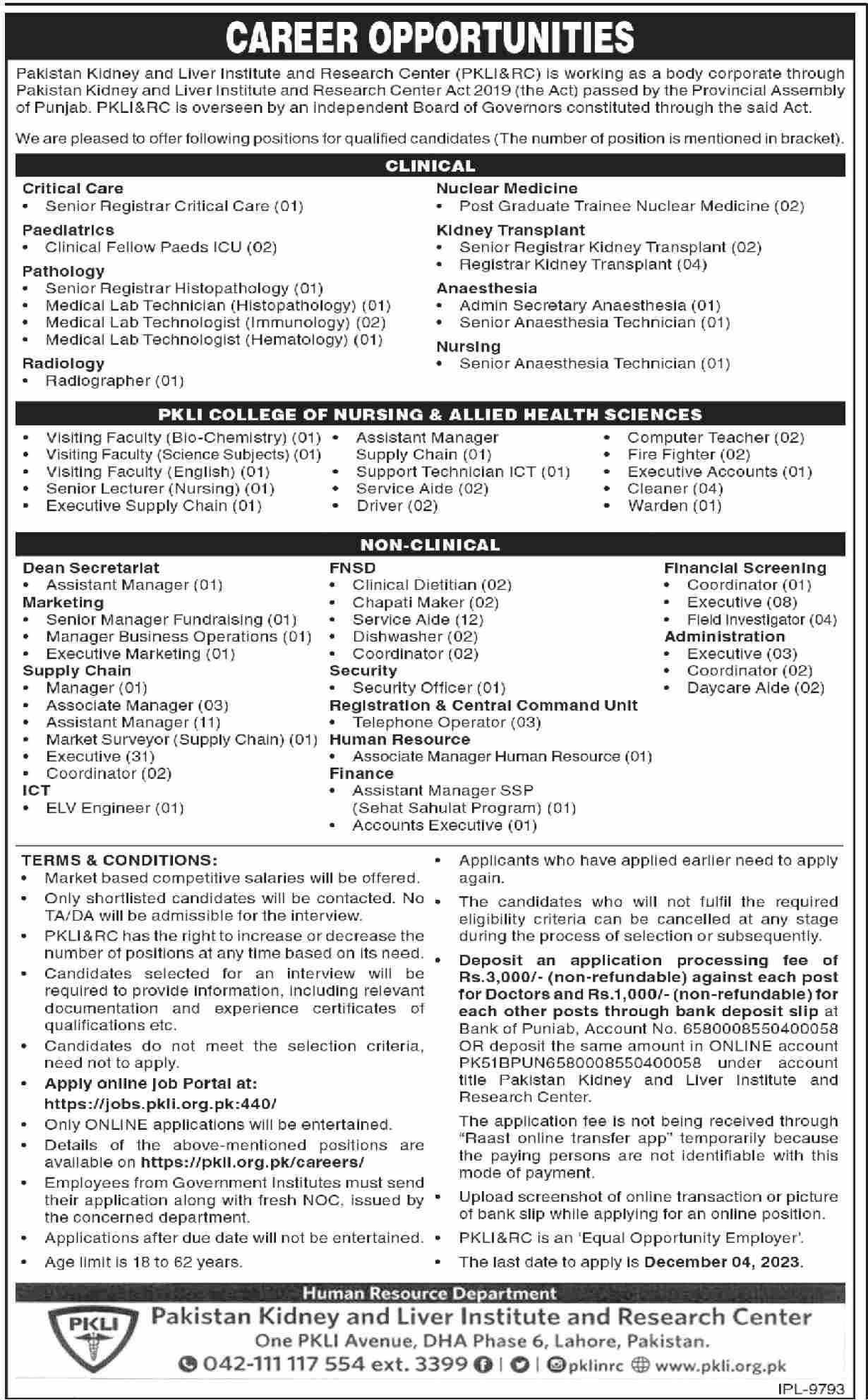 Pakistan Kidney And Liver Institute And Research Center PKLI&RC Jobs
