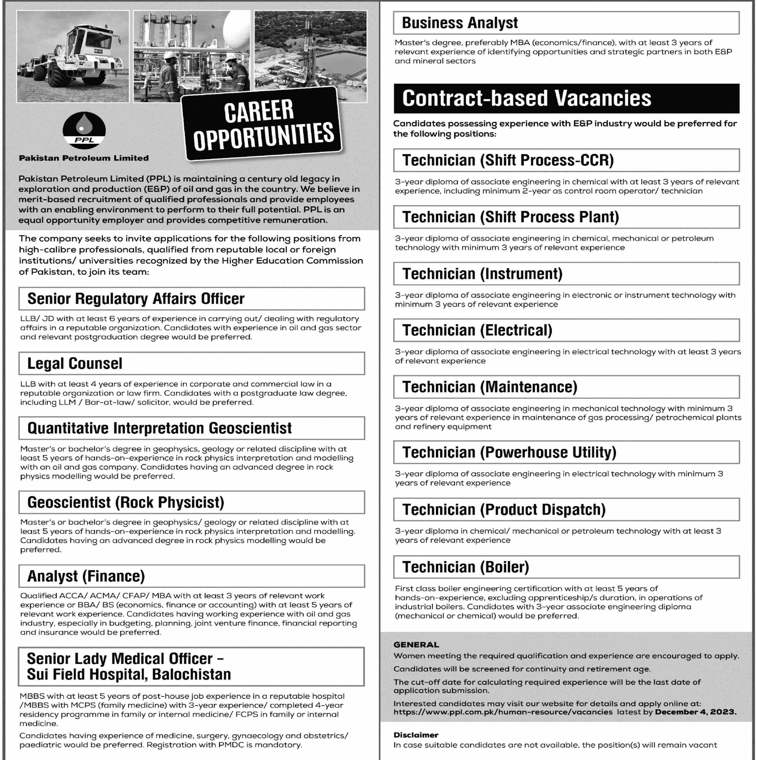 Pakistan Petroleum Limited Permanent Contract Based Jobs