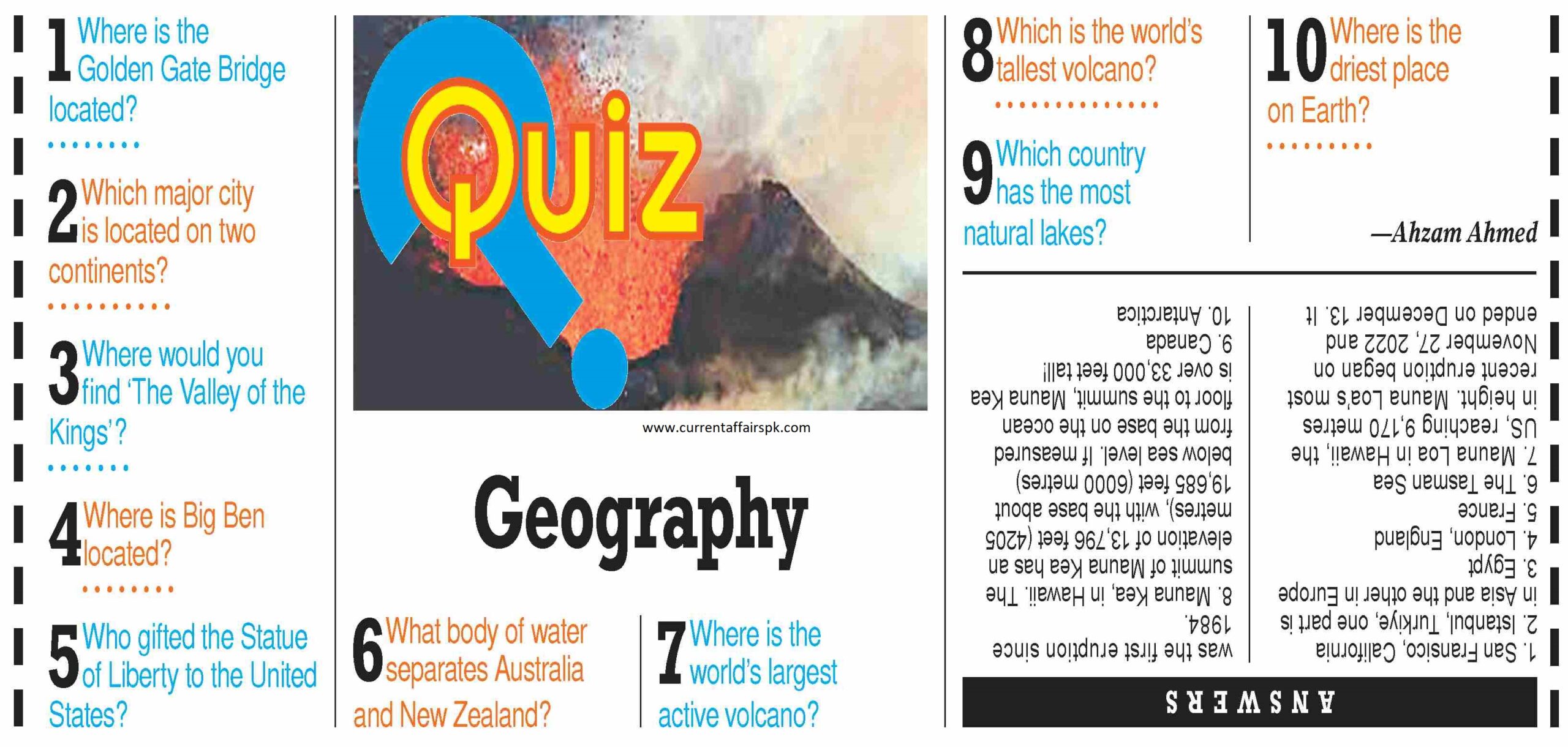 Quiz Geography With Answers November 2023 P2