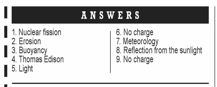 Quiz Science Answers November 2023