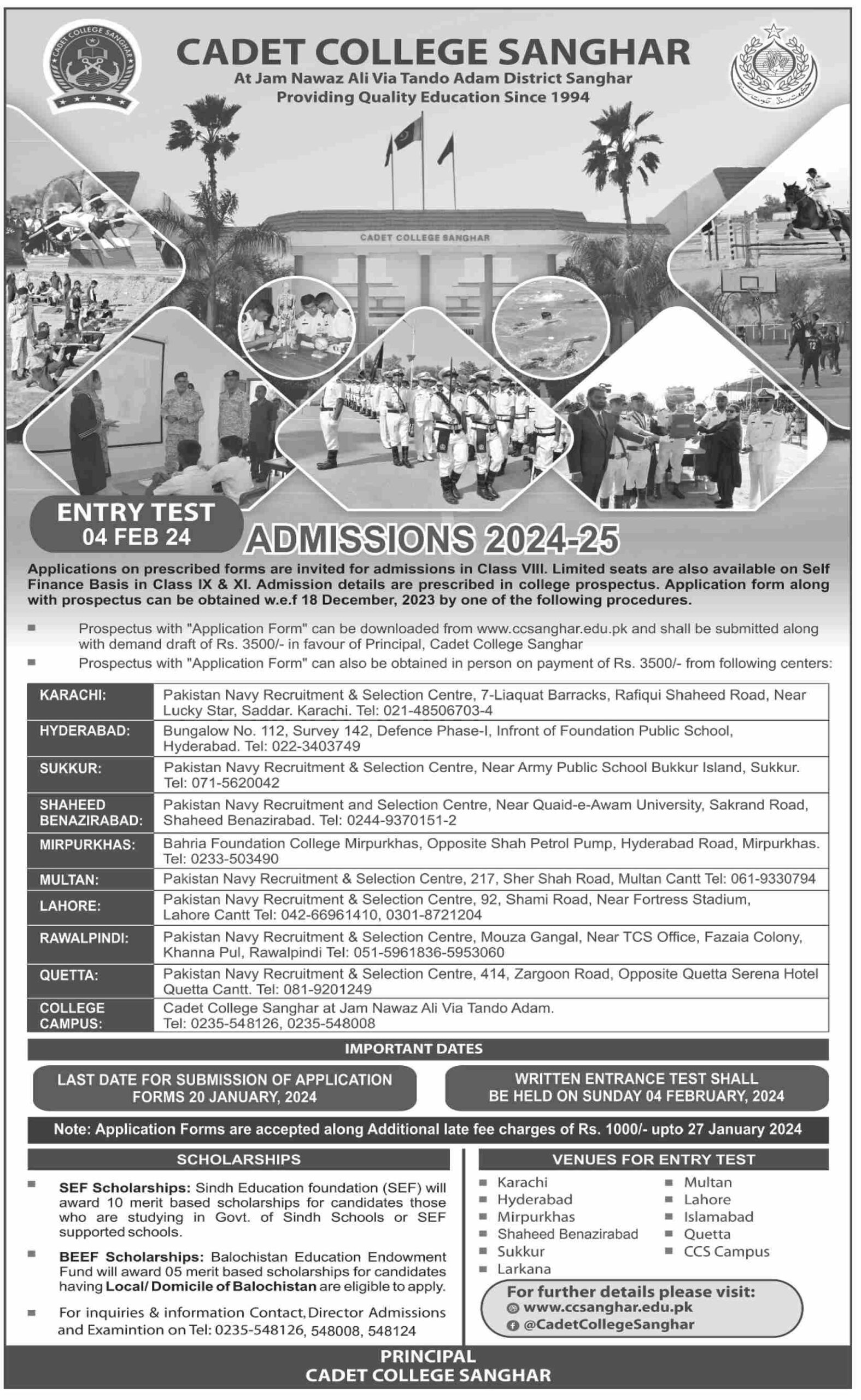 Cadet College Sanghar Admissions 2024-2025