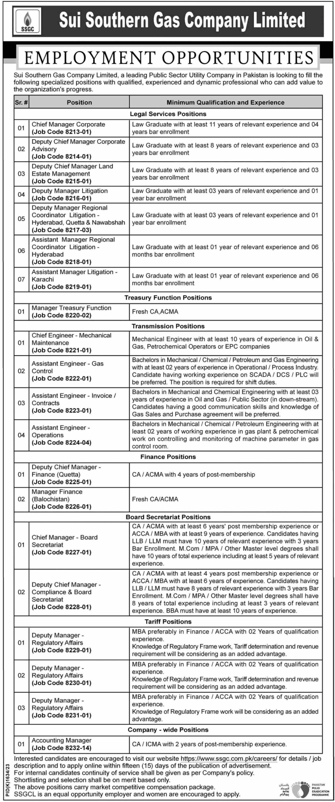 SSGC Sui Southern Gas Company Limited Jobs For Law Graduate