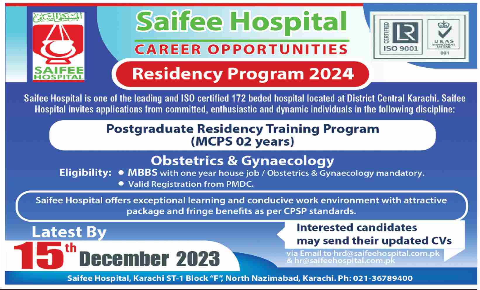 Saifee Hospital Karachi Postgraduate Residency Training Program 2024