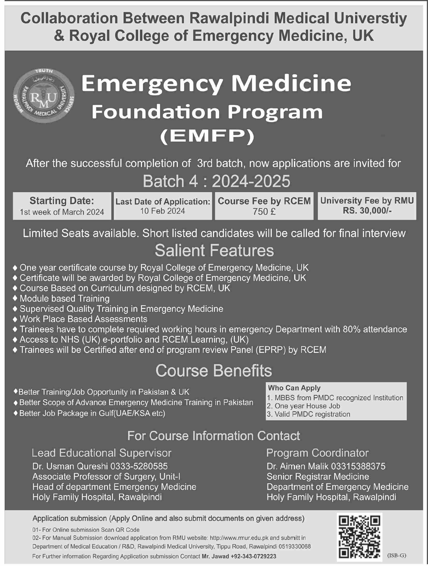 Emergency Medicine Foundation Program EMFP Rawalpindi Medical University & Royal College of Emergency Medicine UK