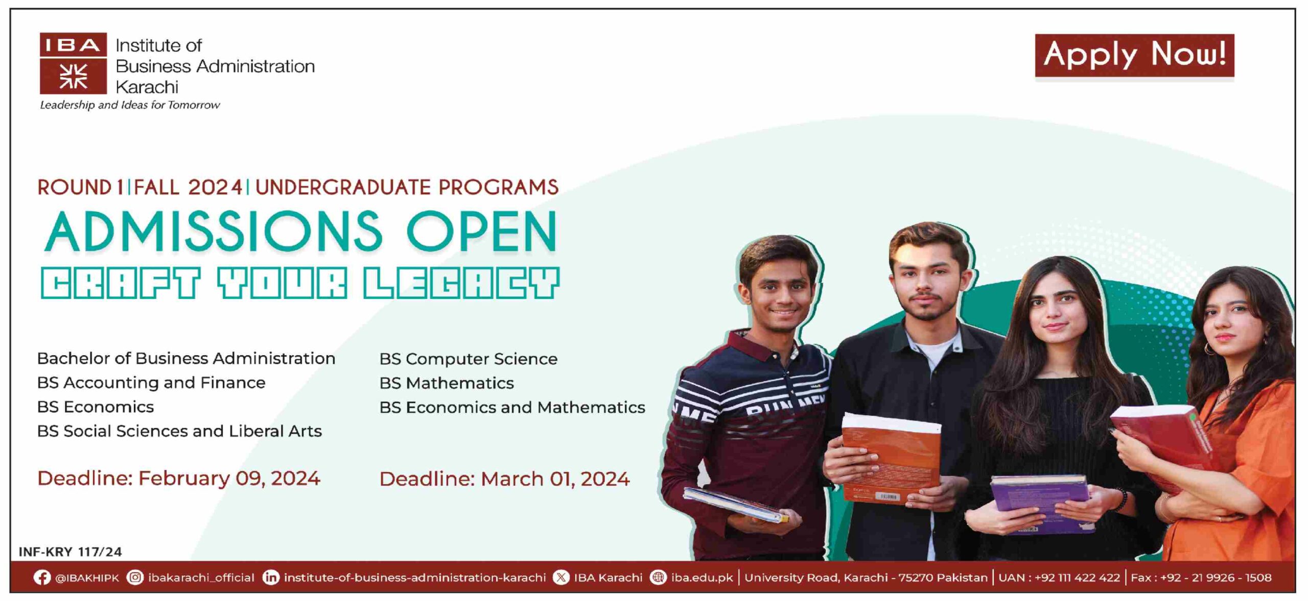 IBA Karachi Undergraduate Programs Admissions Open Fall 2024 Round 1