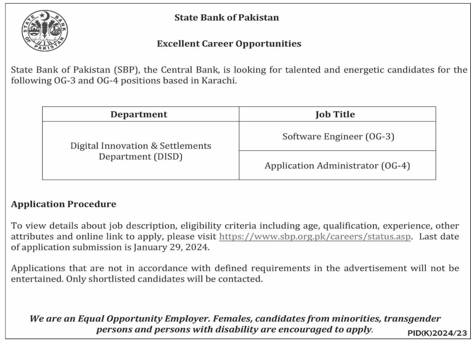 State Bank of Pakistan Computer Science Information Technology Software Engineer Jobs