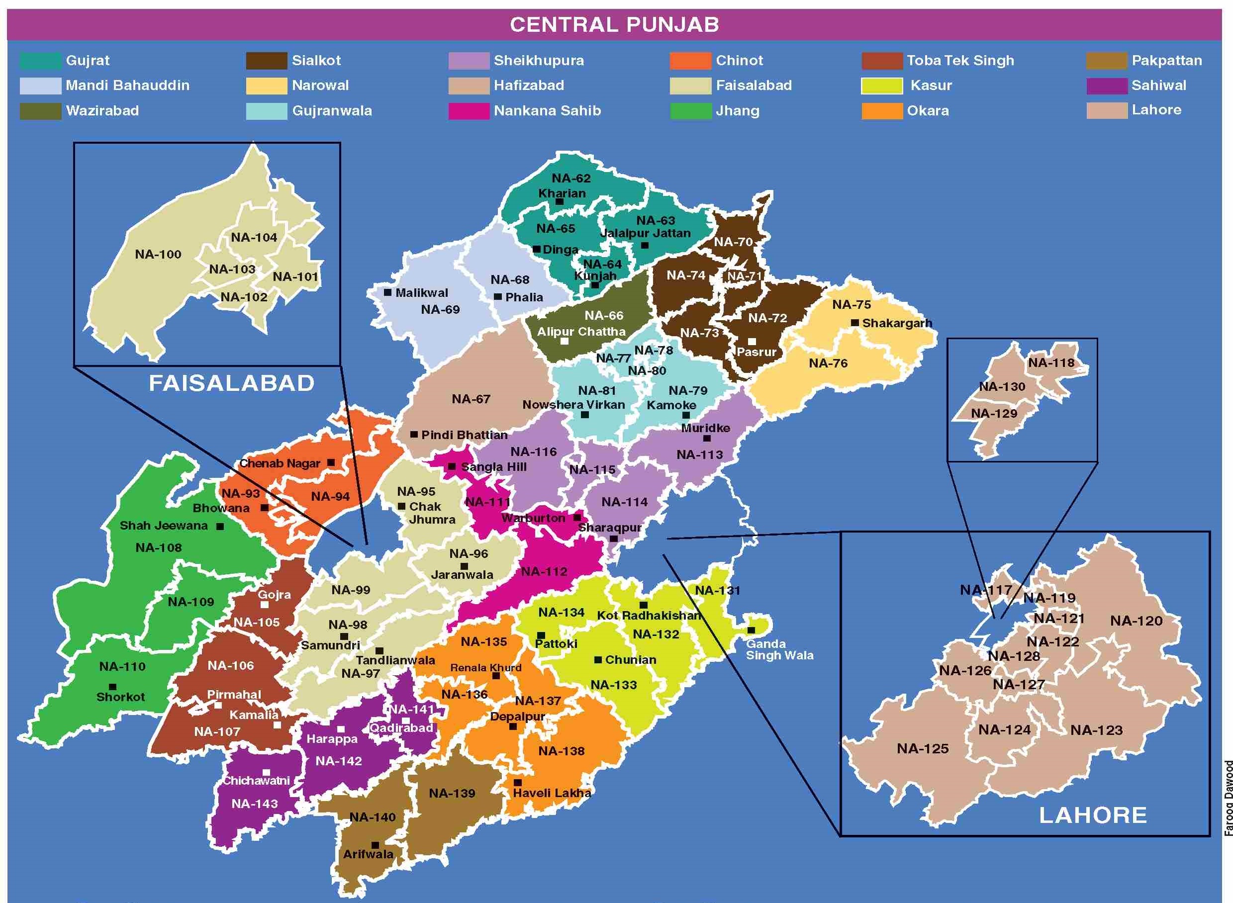 Central Punjab Constituencies Total Voters Male & Female Voters Pakistan General Election 2024 Map