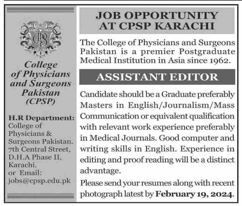 College of Physicians And Surgeons Pakistan CPSP Karachi Jobs