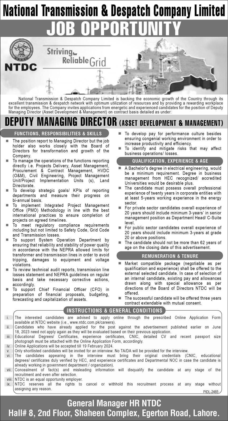NTDC National Transmission & Dispatch Company Limited Job Opportunity 2024